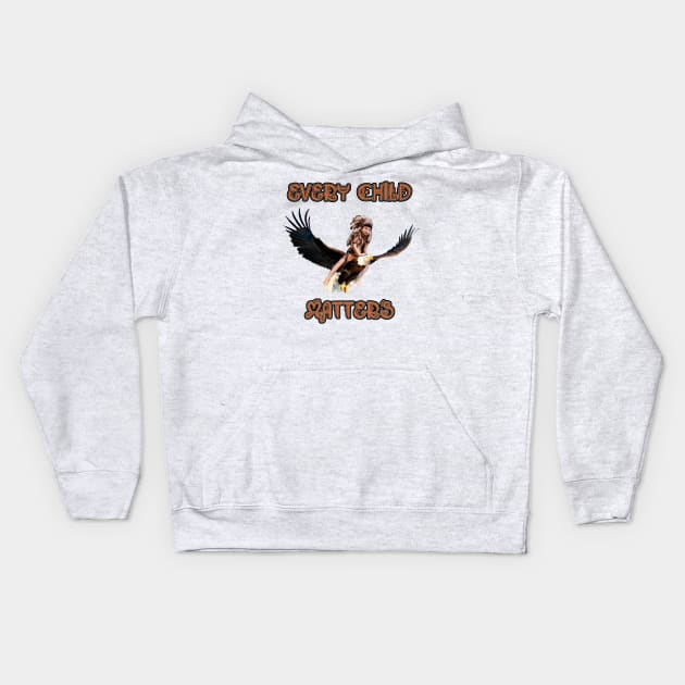 Every child matters. Child riding a bald eagle. Kids Hoodie by SafSafStore